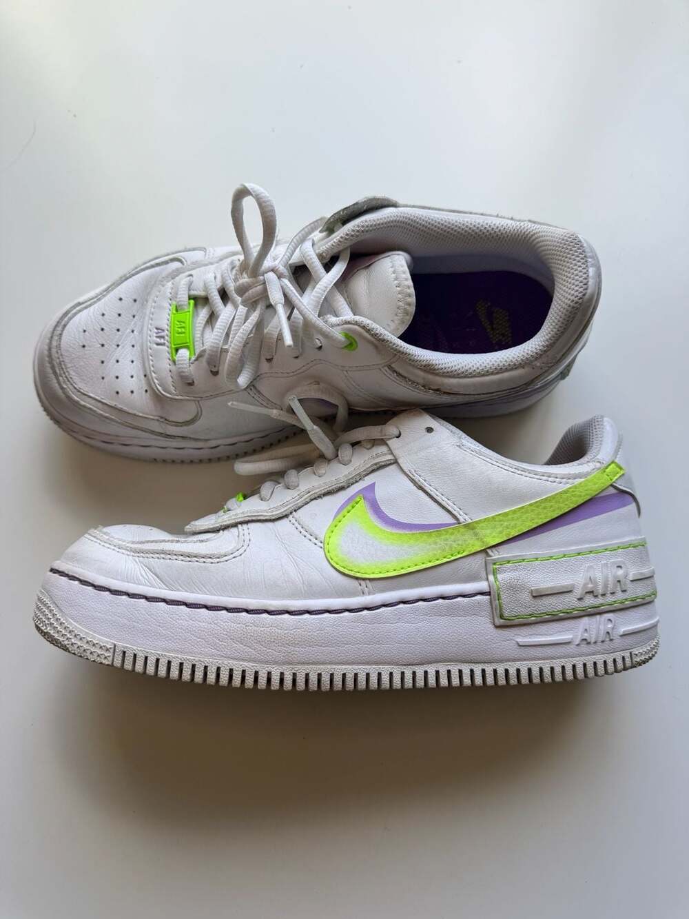 Nike Air Force 1 Shadow Size 9 White Electric Green Violet Shock